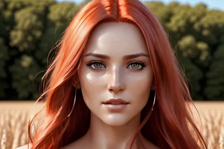 Dopamine Girl A Photo Of A Beautiful Womans Face Standing In A Field Nude Red Hair Very