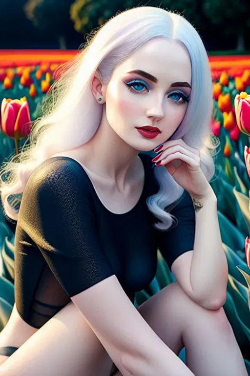 Dopamine Girl Realistic Amoutanth Naked Sitting In A Tulip Garden