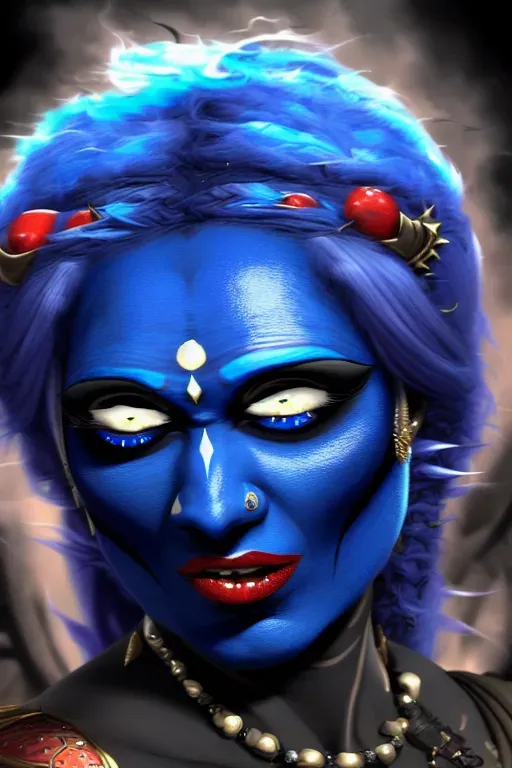 Dopamine Girl Hindu Goddess Kali Blue Skinned Angry Eyed Big Eyes