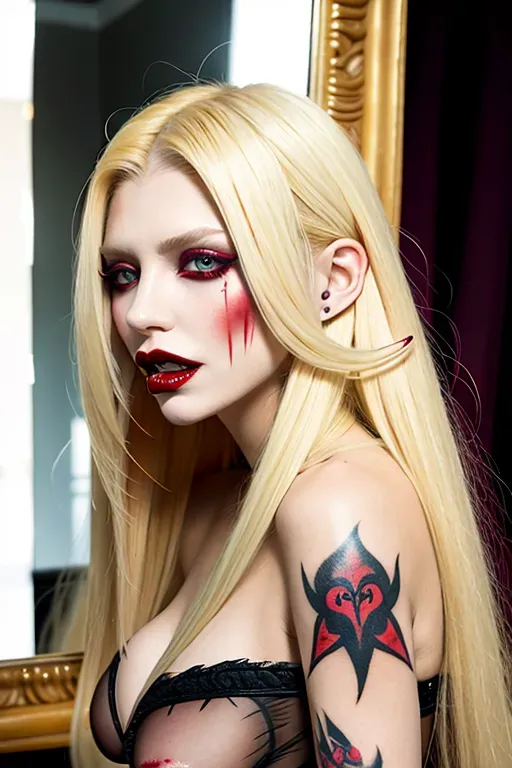 Dopamine Girl Very Pretty Vampire Woman With Fangs Long Blonde Hair