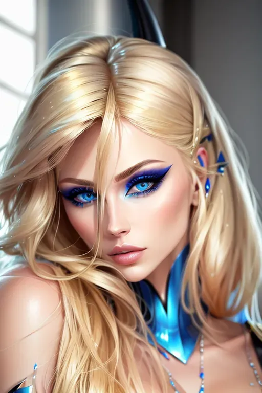 Dopamine Girl Blonde Hair Blue Eyes Eyeliner Eye Shadow Detailed