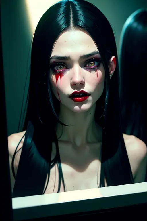 Dopamine Girl Very Pretty Vampire Woman Long Black Hair White Woman