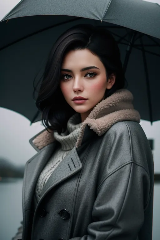 Dopamine Girl Beautiful Dark Haired Woman With A Coat Wrapped Around