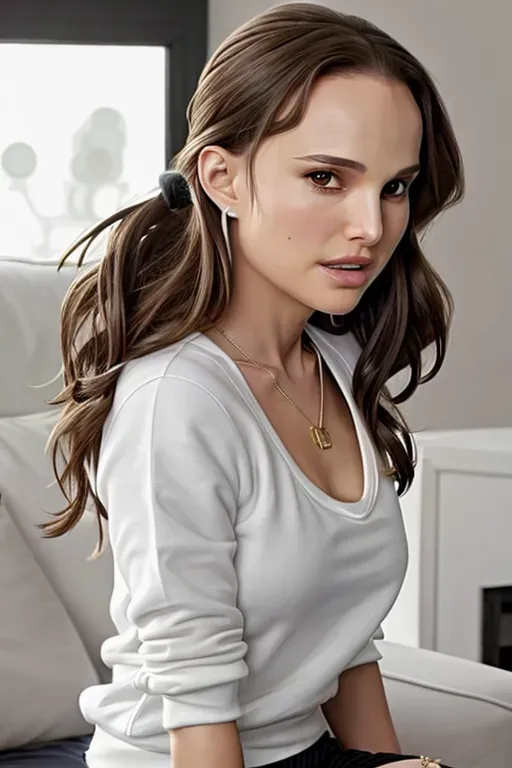 Dopamine Girl Natalie Portman Sitting In Living Room Black Sweat