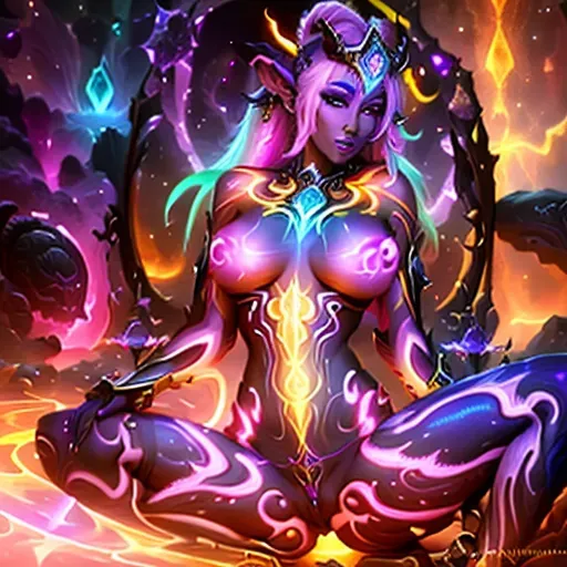 Dopamine Girl High Detail Naked Draenei Female Cosmic Neon Flame