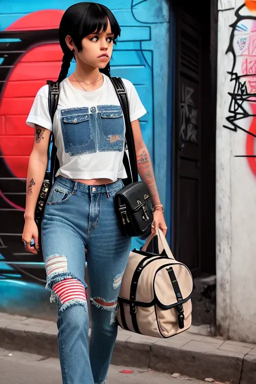 Dopamine Girl Dpmg Jenna Ortega V Tatoo Heat Wave Lighting Stripes Loose Tshirt Denim