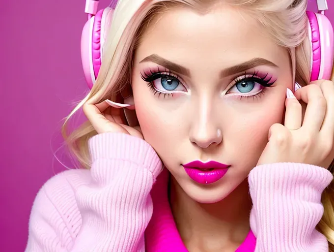 Dopamine Girl Bimbo Caucasian Blonde Hair Pink Headphones Head