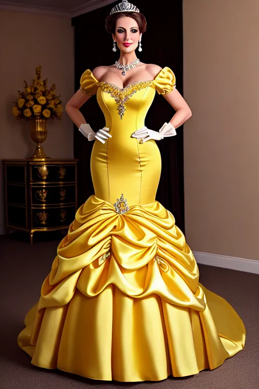 Dopamine Girl Belle Princess Silk Gloves Yellow Ball Gown Full