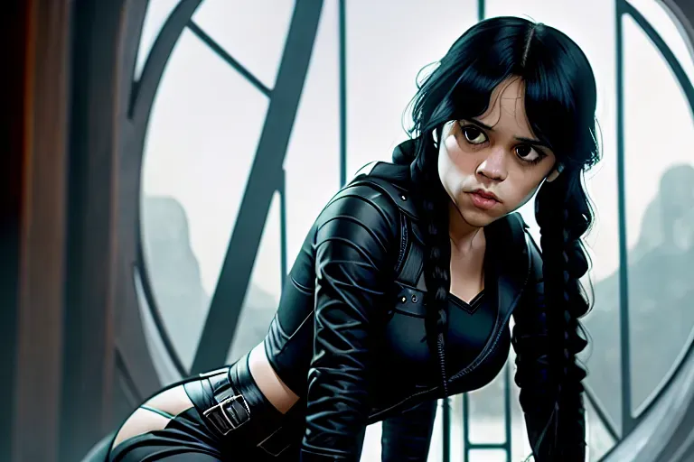 Dopamine Girl Realistic Concept Art Of Dpmg Jenna Ortega V Wearing A Sexy Black Ninja Armor