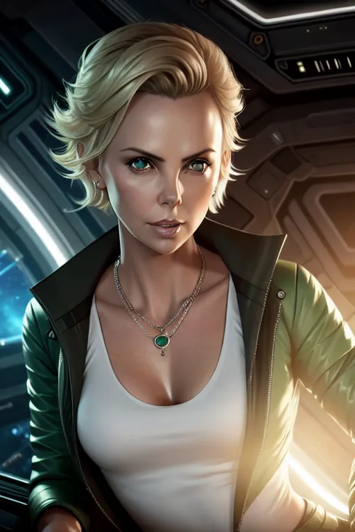 Dopamine Girl A Concept Art Of Charlize Theron Wearing Jacket Lying