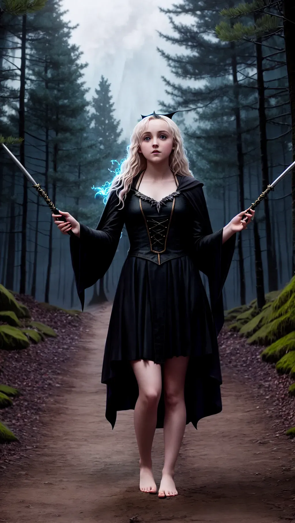 Dopamine Girl Barefoot Evanna Lynch Wearing Her Black Ravenclaw Witch