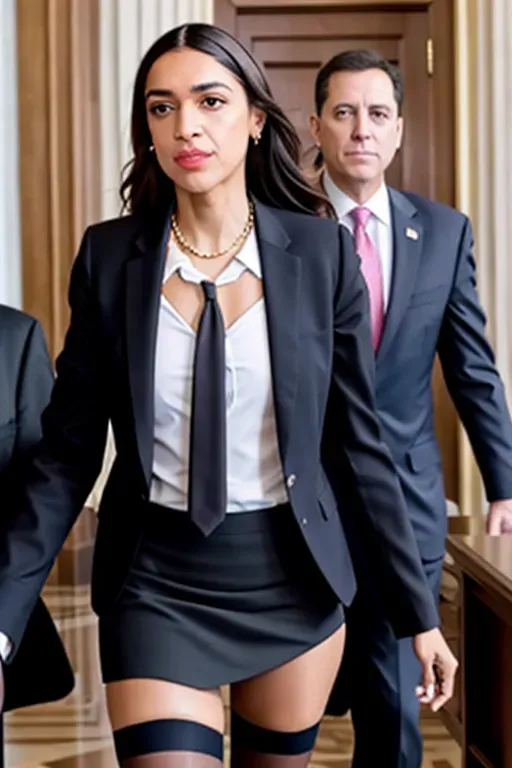 Dopamine Girl Alexandria Ocasio Cortez Very Short Skirt Sheer