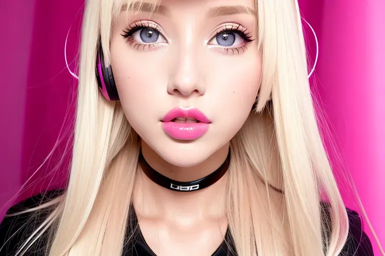 Dopamine Girl Bimbo Caucasian Blonde Hair Pink Headphones Head