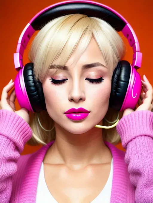 Dopamine Girl Bimbo Caucasian Blonde Hair Pink Headphones Head