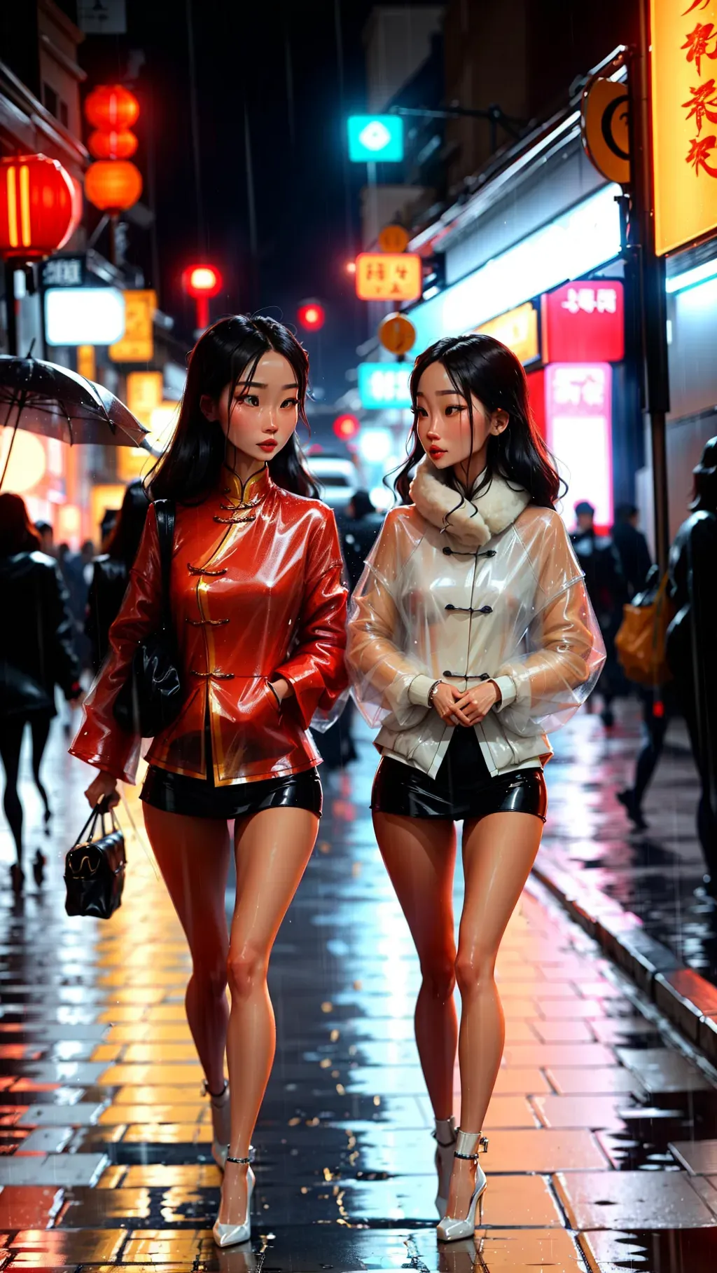 Dopamine Girl Close Up Of Twin Chinese Women Walking Down The