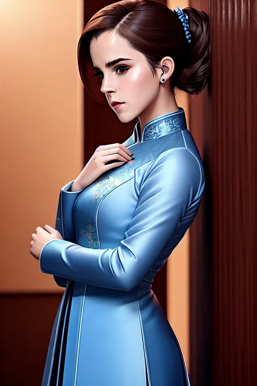 Dopamine Girl A Digital Art Of Emma Watson Wearing Ao Dai Leaning