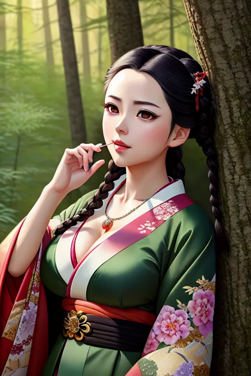 Dopamine Girl A Oil Painting Of Nezuko Kamado Wearing Kimono Lying In