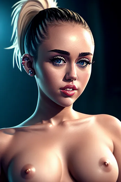 Dopamine Girl A Digital Painting Of Miley Cyrus Naked Kneeing In A