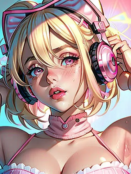 Dopamine Girl Bimbo Caucasian Blonde Hair Pink Headphones Head