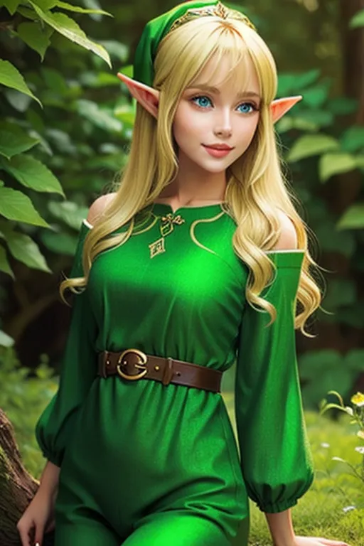 Dopamine Girl Beautiful Blonde Elf Woman Wearing A Green Outfit