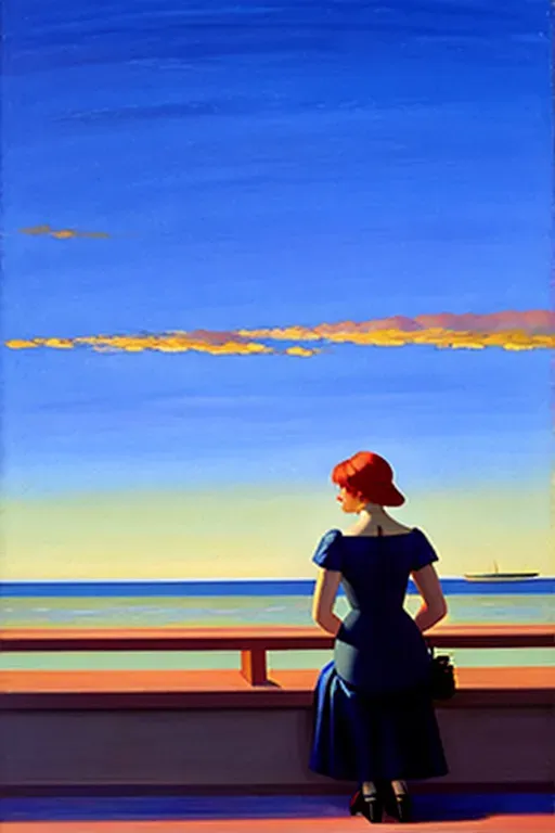 Dopamine Girl An Edward Hopper Style Painting Called Melancholy Woman