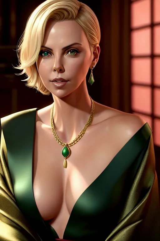 Dopamine Girl A Digital Painting Of Charlize Theron Wearing Kimono