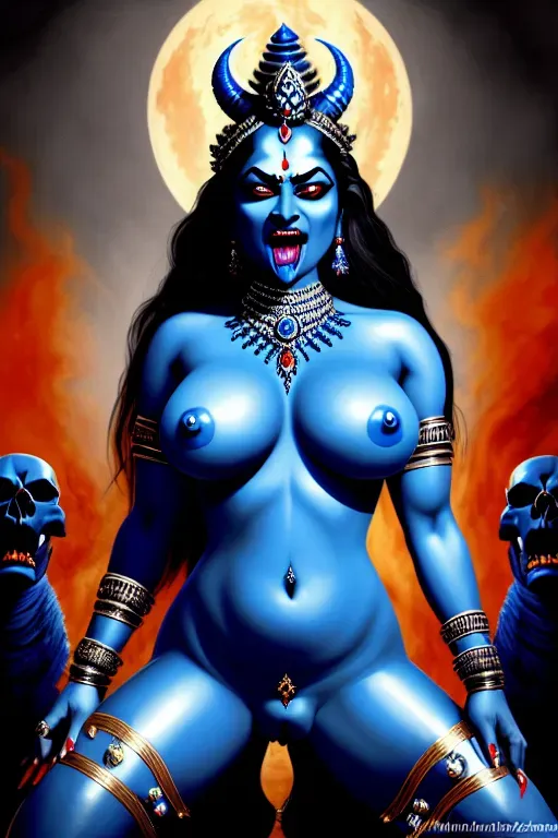 Dopamine Girl Hindu Goddess Kali Blue Skinned Angry Eyed Big Eyes