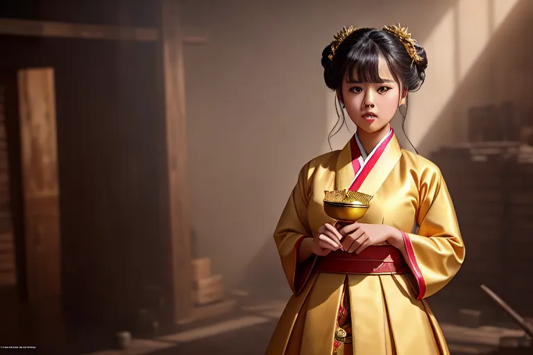 Dopamine Girl A Oil Painting Of Kim So Hyun Wearing Hanbok Standing