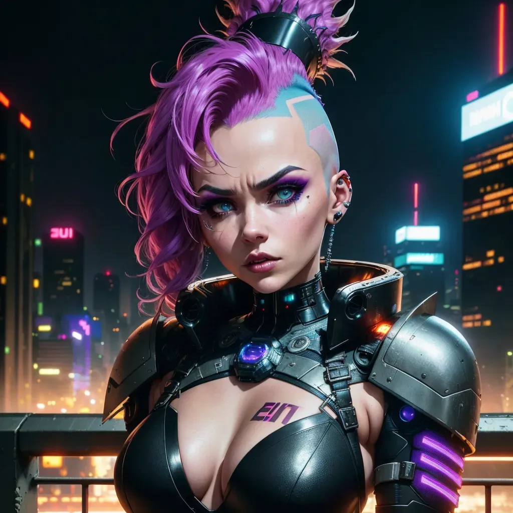 Dopamine Girl Emilia Beutiful Girl Dark Cyberpunk City Close Up