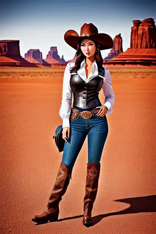 Dopamine Girl An Asian Beauty Female Model Full Body Style Cowgirl