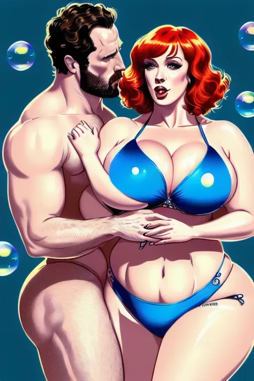 A high quality digital illustration of, Christina Hendricks wrestling with a man, wearing Tiny bikini outfit,((Huge saggy tits boucing)), ((extra wide picture)), ((realistic face)), bulging tits, ((Real face)), ((smooth skin)), ((full body picture)),((bubble butt)),((fine beautiful body)), sharp focus,(detailed scene),