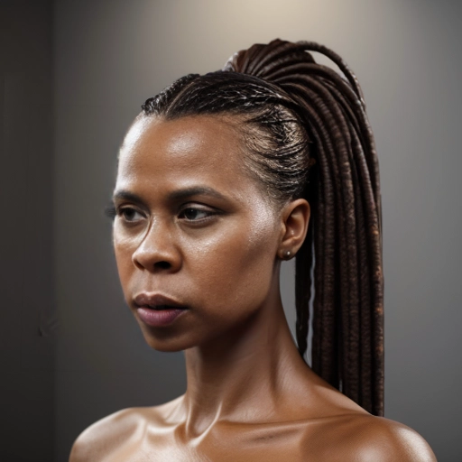 photo of face realistic of metisse woman 40 old ponytail dreadlogs, full body , , 8k, <lora:virgin_destroyer:1>