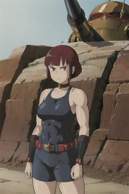 ghibli style, warhammer 40k, sister of battle, muscular, red eyes, short hair, 1girl, angry, solo, ((masterpiece)) <lora:dpmg_ghibli_style:0.92>