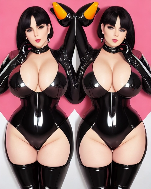 Latex, big tits, buble butt, piercing in tits
