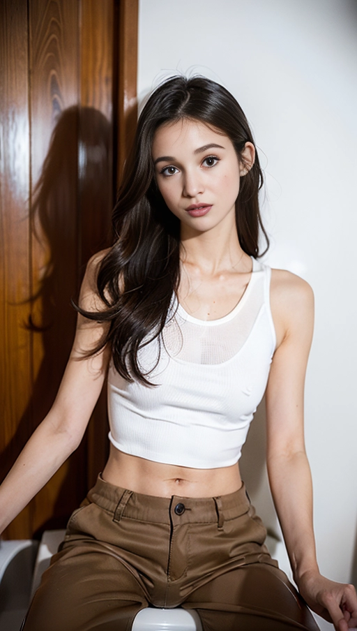 (((small tits, skinny, tits showing, flat chest, nipples showing, perky nipples)), DE score_9, score_8_up, score_7_up, score_6_up, slender skinny fit 20 years old girl, skinny Body, brunette curly long messy hair, tank top, blushing, (((sex hole on the side wall, glory hole, big penis, public toilet, sitting on the toilet, pants down, amazing, lick dick))), (perfect fingers:1.2), (masterpiece, best quality face), (perfect penis:1.2), (masterpiece, best quality penis), Ultra detailed face features, Ultra detailed skin features, Ultra detailed pouting full lips, Ultra detailed eyes features, Ultra , Ultra detailed goosebumps features, (realistic hair texture:1.5),