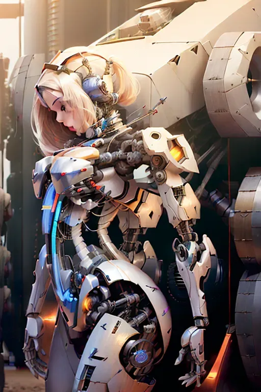 <lora:dpmg_mechanical_parts:1> (reelmech:1.5), pretty 1girl, platinum blonde hair, medium breasts, Battlefield background, naked nude