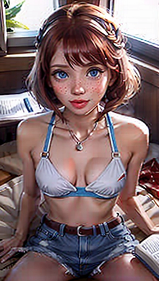 Long auburn hair, bare midriff, booty shorts working in a coffee shop, bikini barista(Beach attire, swimming attire)
((woman is pulling down her panties )), freckles, chocker, garder belt, short bob cut hair, midrift, mini skirt, shirt with letters saying (Cum Rat) ,((leaning in an open window)), Smiling perfect anatomy, blue eyes, nymphomaniac, super cute, slender sex addicted extremely seductive, nude, Pigtails, braids, backpack, books , rubbing and kissing each other. ((small breasts)) Garder belt, chocker, hair tie, ((biting her lip)), gorgeous, beautiful skinny, slender, ((open slightly mouth:0.5)), daytime, <lora:headpat:1><lora:strading_pov:1>