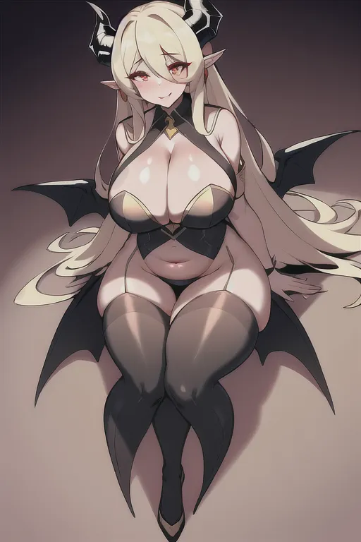 UHD, 1girl, cocky, seductive, dominant, albedo, overlord, white dress, tight dress, full body dress, cleavage, demon girl, horns, wide hips, thick waist, fat, glutton, fat belly, overweight, obese, weight gain, black wings, slit eyes, anime style, extreme low angle,