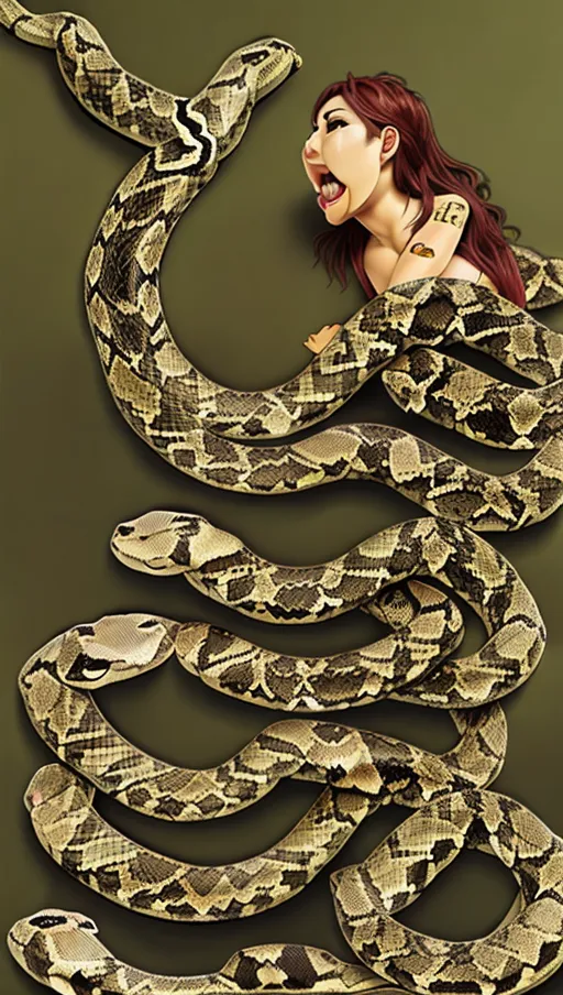 ,Sexy woman, gigantic boobs, (( vore weight gain)), pregnant, ((((((((snake eat women vore)))))))), woman devour women, woman eat woman,
