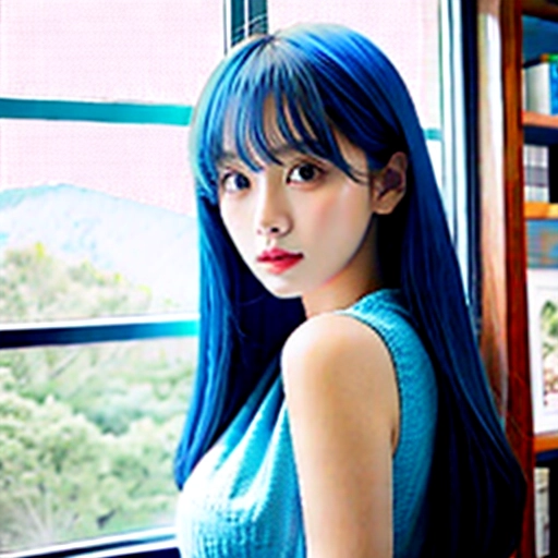 Sexy Korean girl blue hair