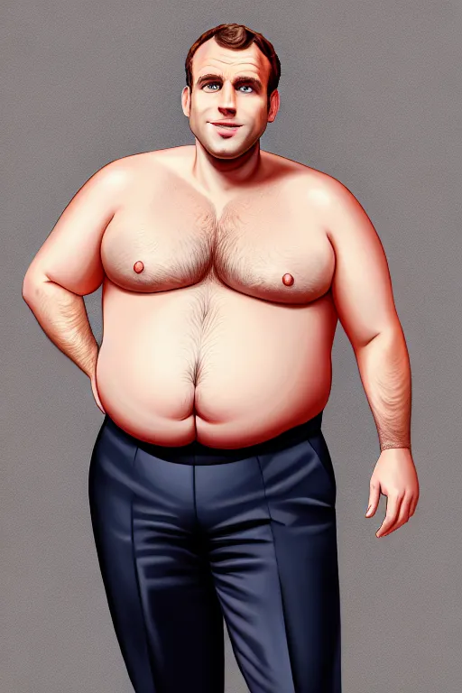 a digital painting of a fat emmanuel macron spreading his ass