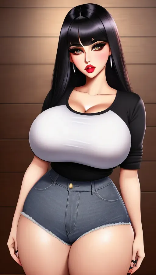 Gorgeous young Albanian woman, photo cute attractive young face, large wide doe eyes, light colored eyes, big plump lips, huge gigantic boobs, (gigantic tits), raven-black hair, bangs, sexy, thin, slim waist, farm outfit, tight flannel shirt, photorealistic, best quality, ultra high resolution