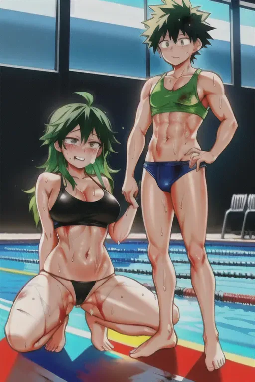 Full body, my hero academia, deku mha, child, thong, g string, pool, cartoon network, 4k, vibrant colors, trending on deviantart , trends in artstation, high details, sweaty, erotic, defeated, defeat, blood, cuts, scrapes, bleeding, sweating, porn