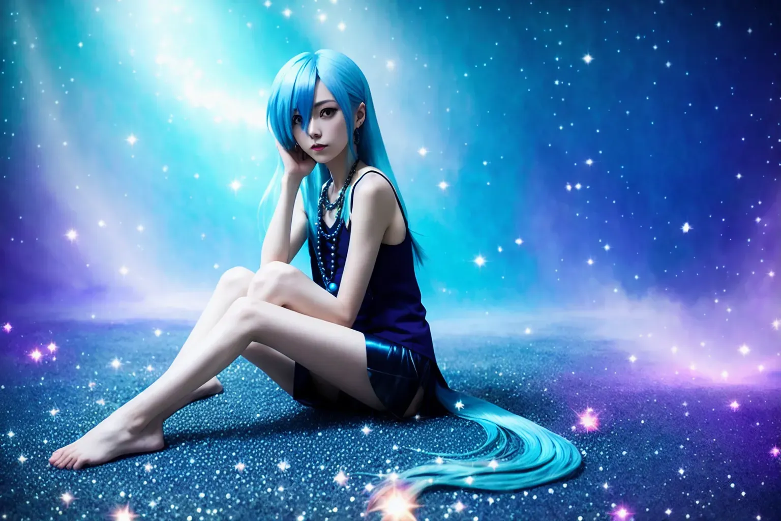 Dopamine Girl Pearl Long Legs Very Skinny Skinny Legs Blue Hair Pearl