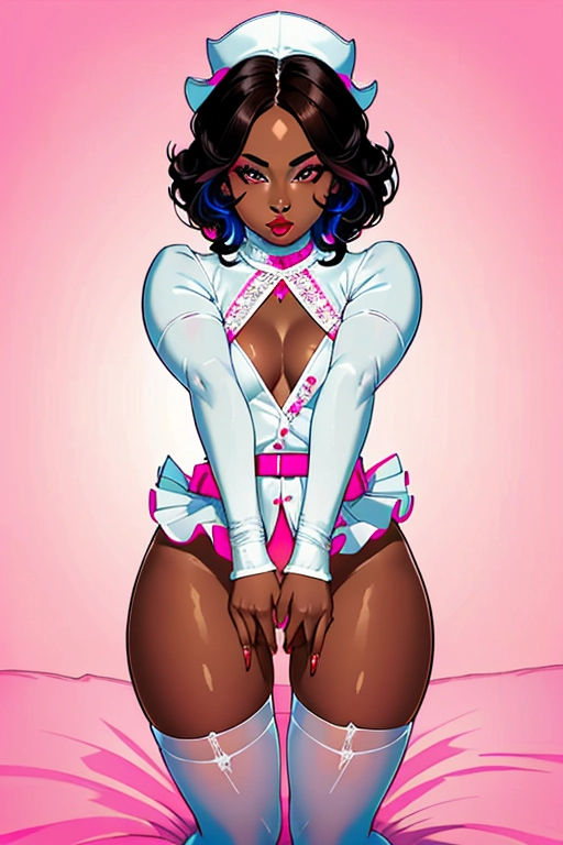 Full body, Very beautiful, nsfw, christian, traditional, conservative, houswife, woman, cute, sexy eyes, seducing me, black female, dark ebony skin, African-American, short straight dark hair, dark eyebrows, brown eyes, cute concave nose, wide nostrils, soft cheeks, full lips, red lipstick, strong narrow chin, wearing pink frilly dress, white sweater, white belt, white stockings, flashing me her naked butt, thin figure, cute breasts, thin body, round butt, aroused pussy, submitting, bending over forward, flashing her butt and pussy at me, spreading her ass, pussy aroused, sexy brown anus, on the bed, prepping for vaginal penitration, bedroom, ((high definition)), ((4k quality)), (excellent lighting), (great shading), pristine detail, (very clear picture), ((beautiful vibrant colors)), (accurate at lower prompt guidence), ultra realistic, (((five fingers per hand))), (((two arms))), (((two legs))),