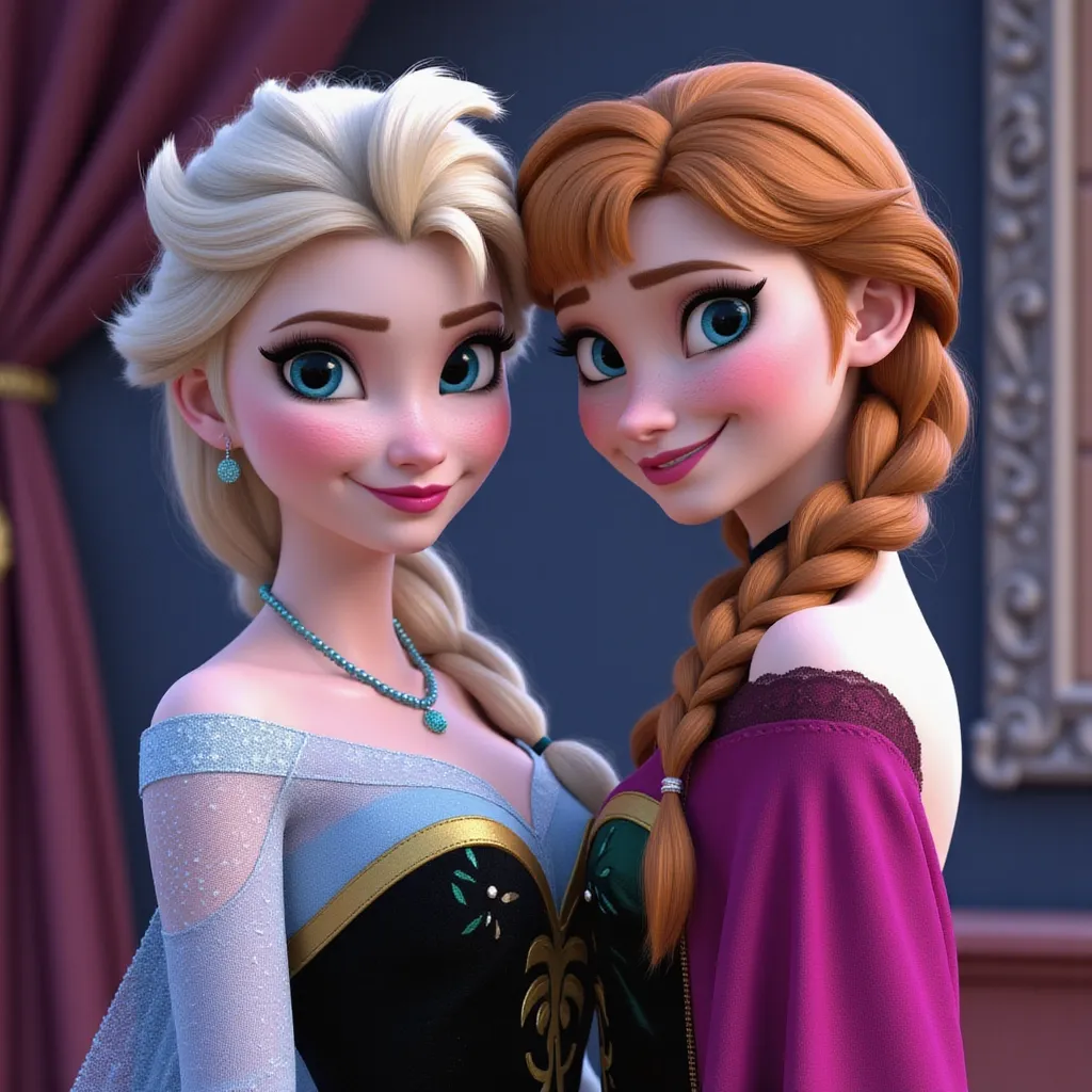 photorealistc image of elsa and anna from frozen, in lingerie and fucking