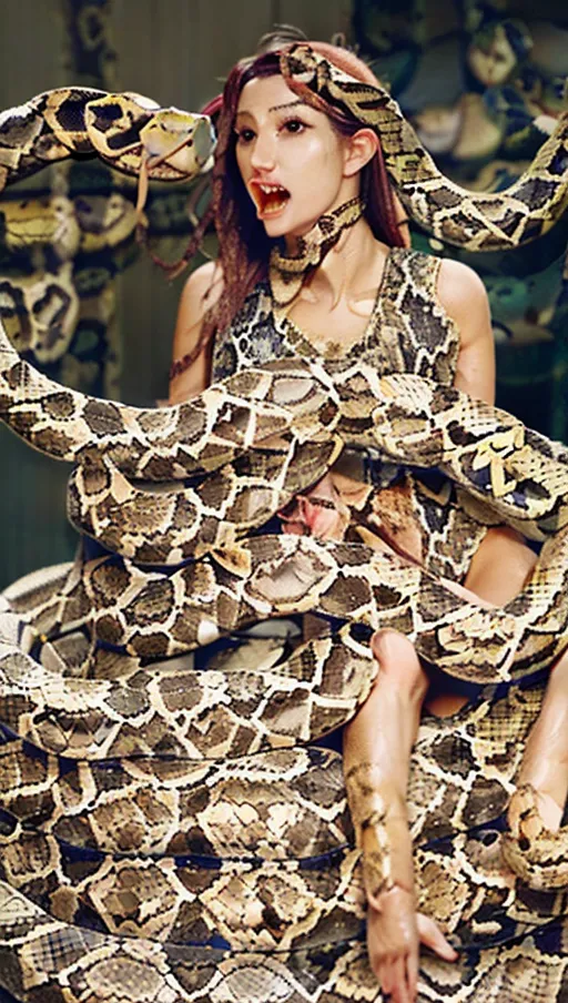 ,Sexy woman, gigantic boobs, (( vore weight gain)), pregnant, ((((((((snake eat women vore)))))))), woman devour women, woman eat woman,