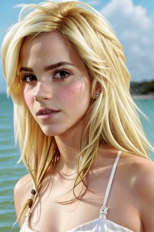 Plastic skin, big breasts, realistic face, blonde hair,sexy pose,o face<lora:doll_likeness:1>,emma watson