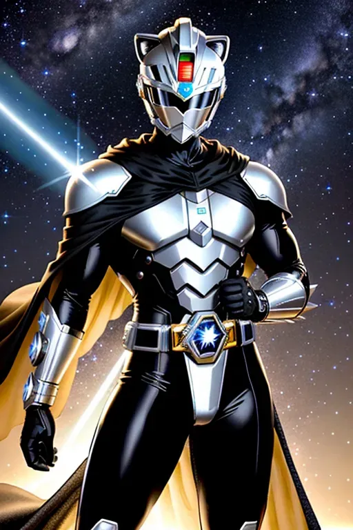 Silver power ranger, with starfield arms, and a length of cl... - AI ...
