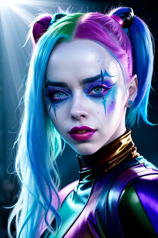 Dopamine Girl A Villain Photo Of Billie Eilish Dressed As Harley Quinn Bright Light Beams